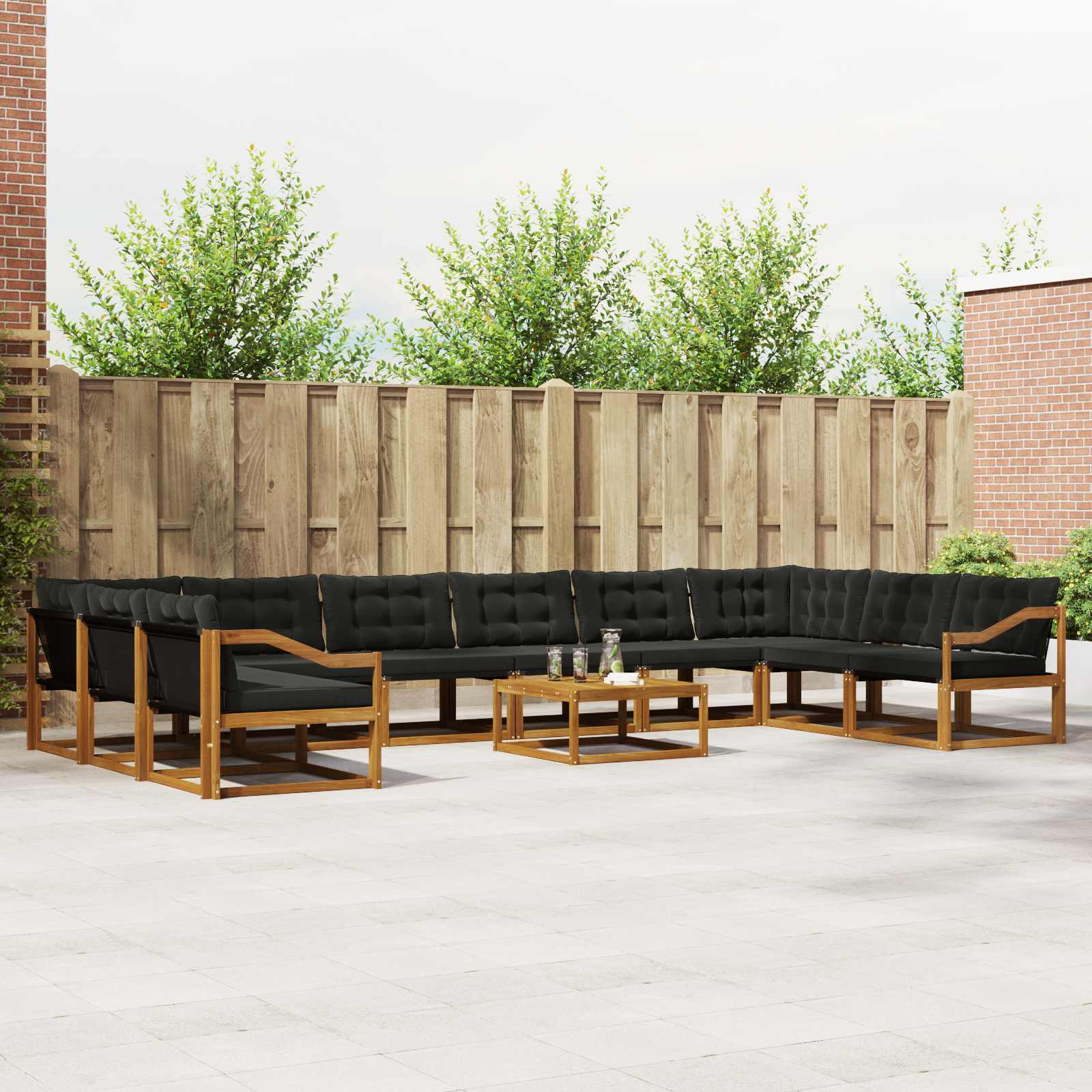 vidaXL Buiten bankenset met kussen 11 pcs Natuurlijk en Crème