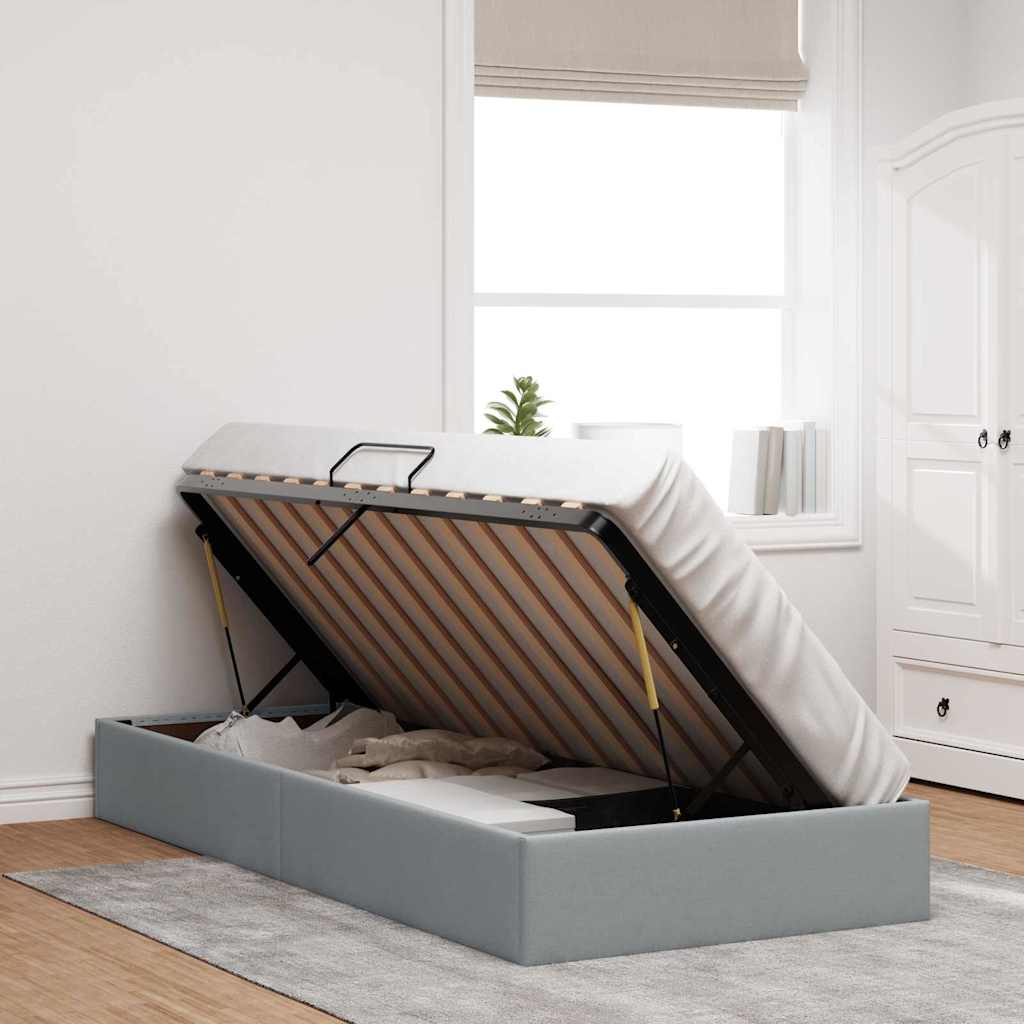 vidaXL Opslag bed met matras met opslag Lichtgrijs 90 x 190 cm Stof