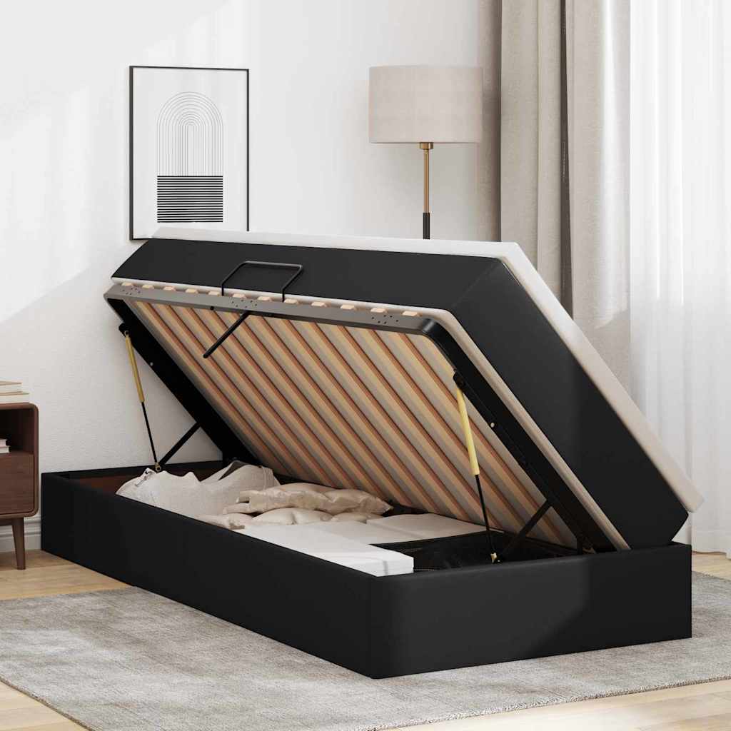 vidaXL Opbergbed met matras met matras Zwart 120 x 190 cm Nep Leer