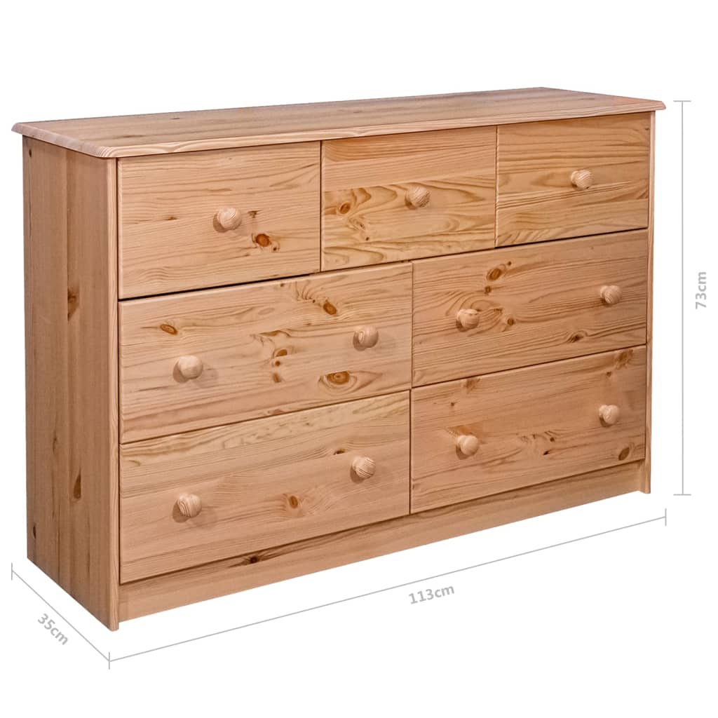 vidaXL Dressoir met 7 lades 113x35x73 cm massief grenenhout