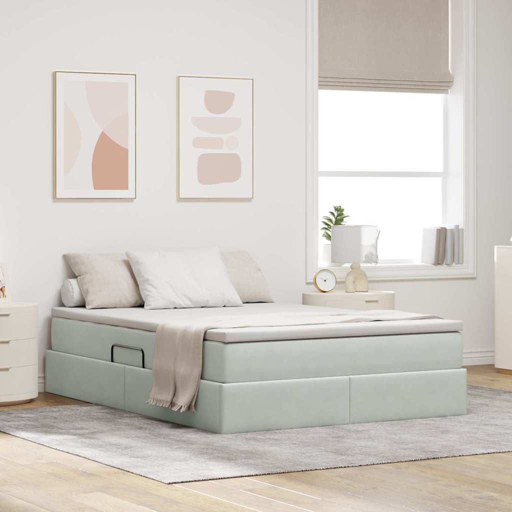 vidaXL Opbergbed met matras met matras Lichtgrijs 120 x 190 cm Fluweel