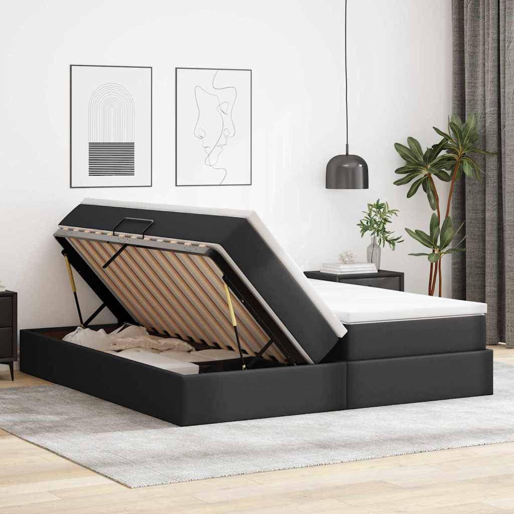 vidaXL Opbergbed met matras met matras Zwart 180 x 200 cm Nep Leer