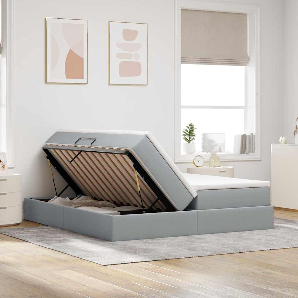 vidaXL Opbergbed met matras Lichtgrijs 200 x 200 cm Polyester