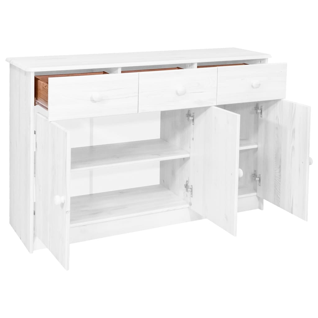 vidaXL Dressoir met 3 lades 113x35x73 cm massief grenenhout wit