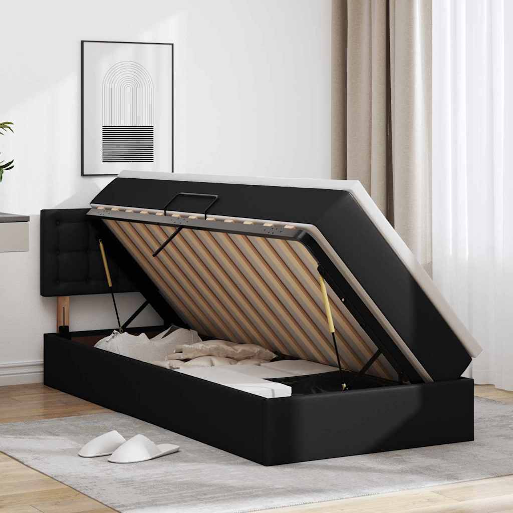 vidaXL Opslag bed met matras met opslag Zwart 120 x 190 cm Nep Leer