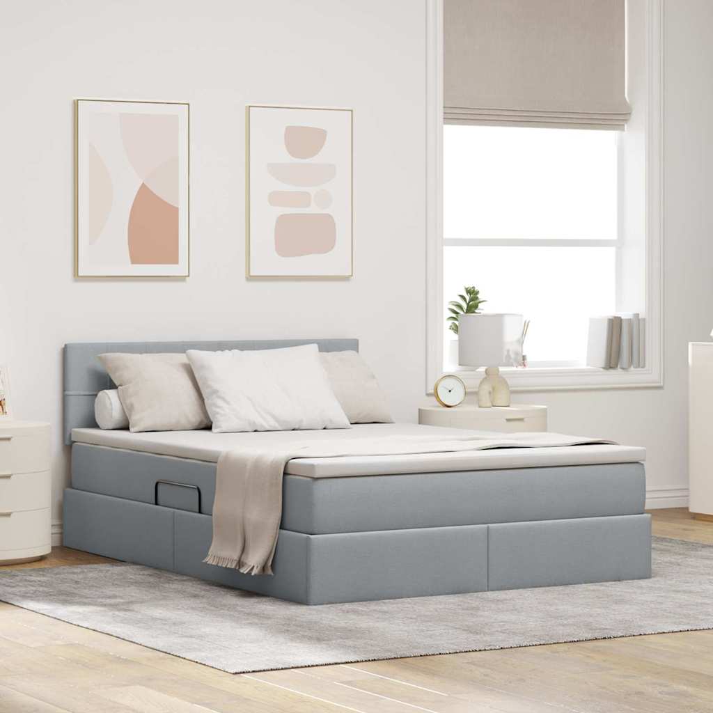 vidaXL Opbergbed met matras Lichtgrijs 120 x 190 cm Bewerkt hout