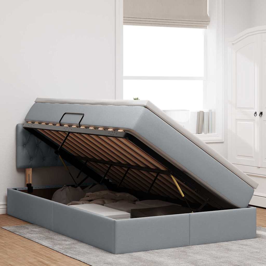 vidaXL Opbergbed met matras Lichtgrijs 120 x 190 cm Bewerkt hout