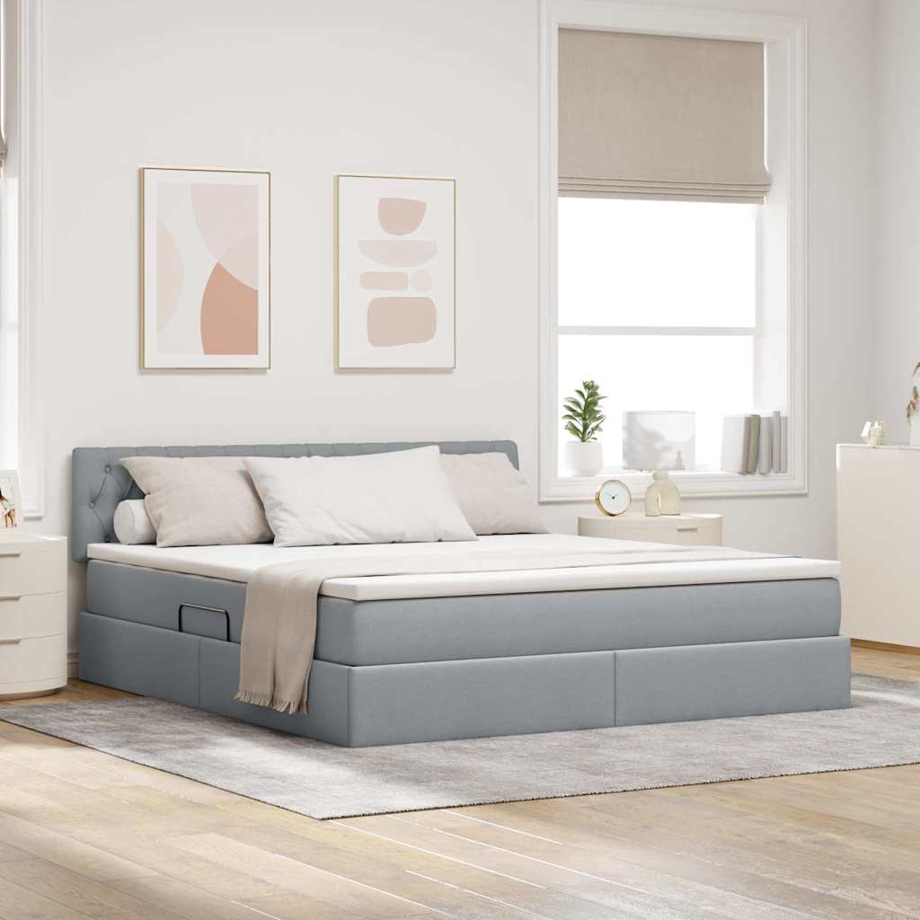 vidaXL Opbergbed met matras Lichtgrijs 120 x 190 cm Bewerkt hout