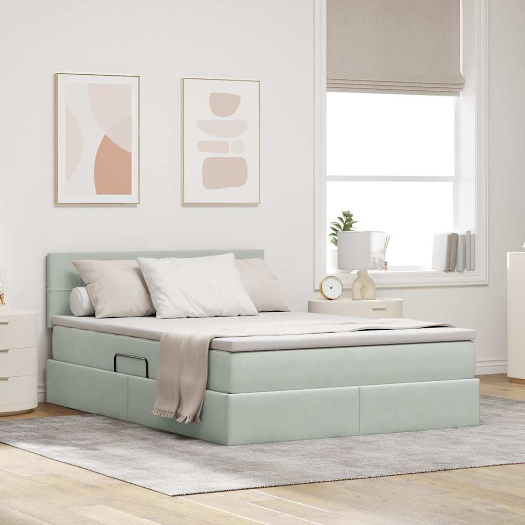 vidaXL Opslag bed met matras Lichtgrijs 120 x 190 cm Fluweel