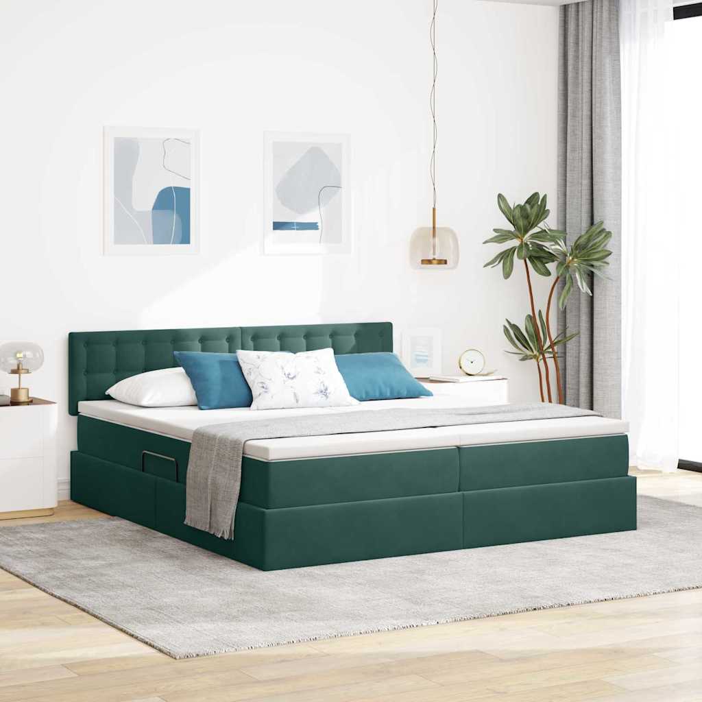 vidaXL Opslag bed met matras met hoofdeinde Donkergroen 90 x 200 cm