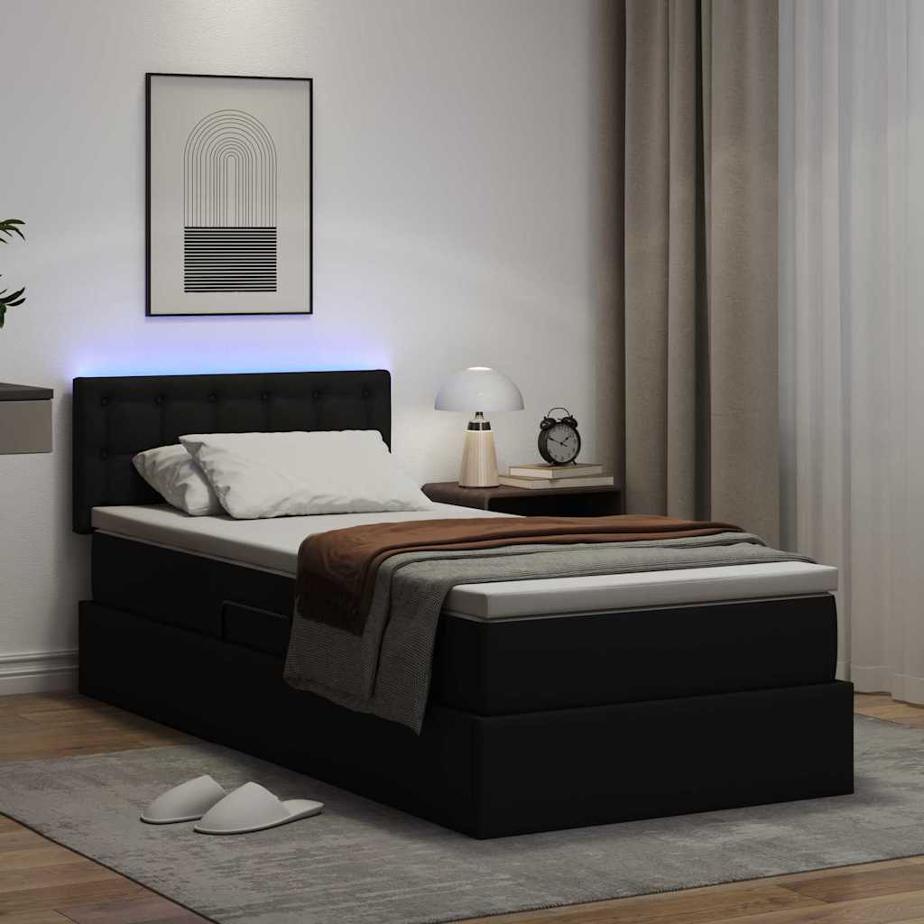 vidaXL Bed met LED -striplichten met hoofdeinde Zwart 120 x 200 cm PVC
