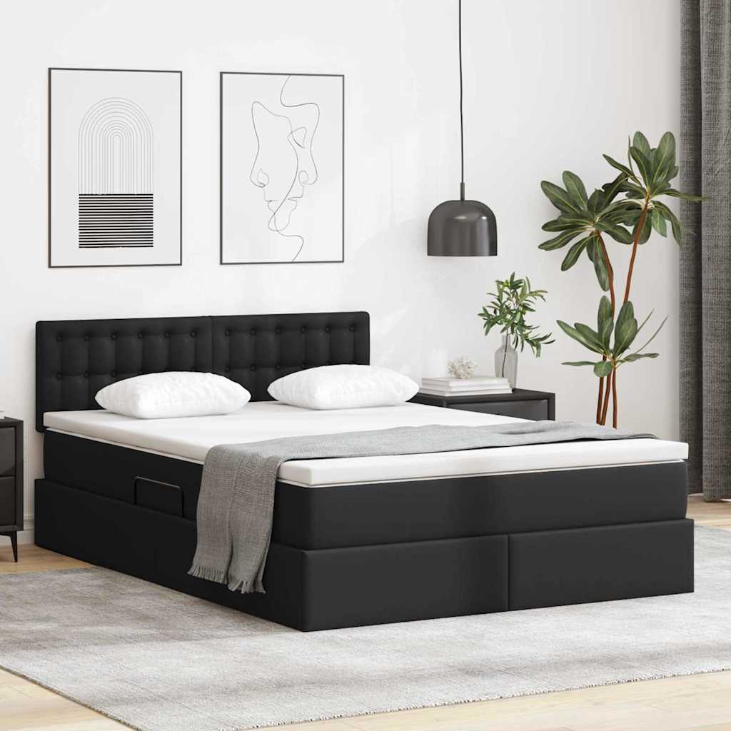 vidaXL Bed met LED -striplichten met hoofdeinde Zwart 120 x 200 cm PVC