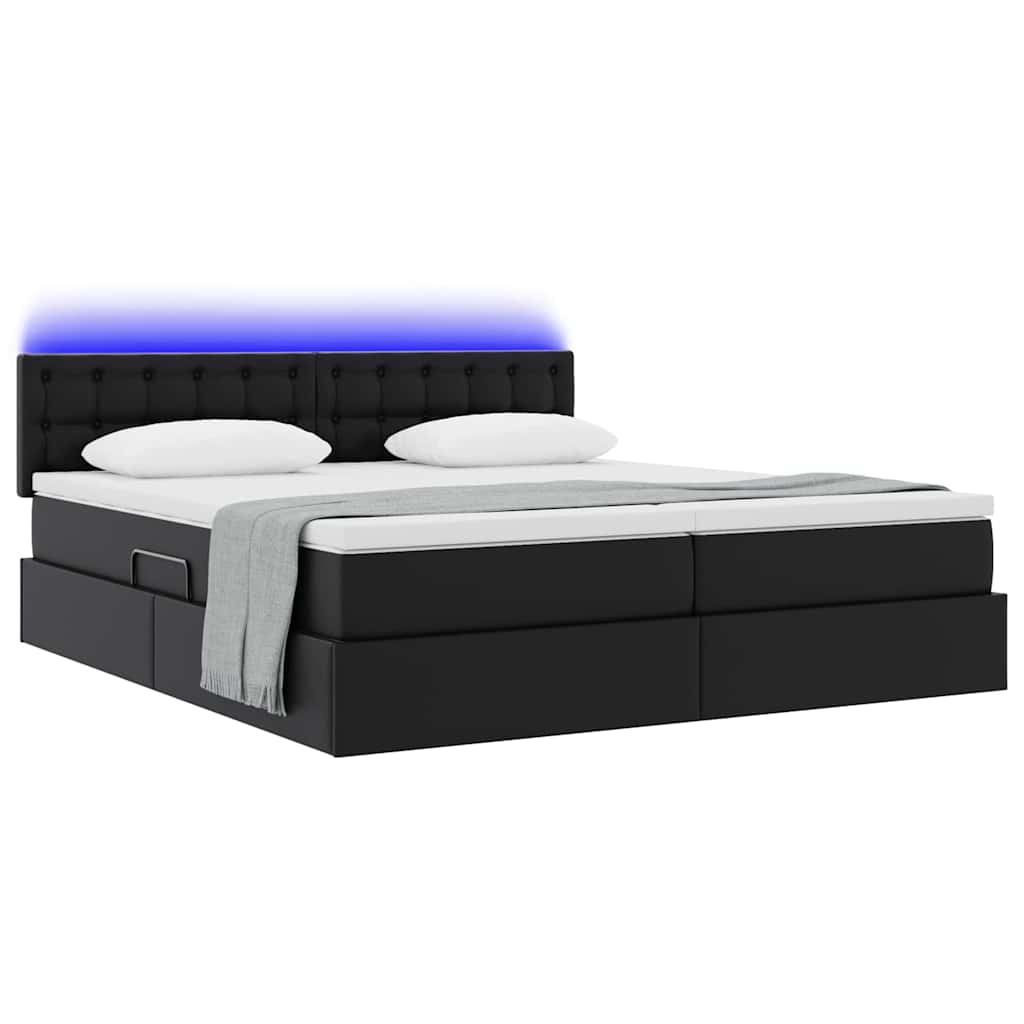 vidaXL Opbergbed met LED met matras Zwart 180 x 200 cm Nep Leer