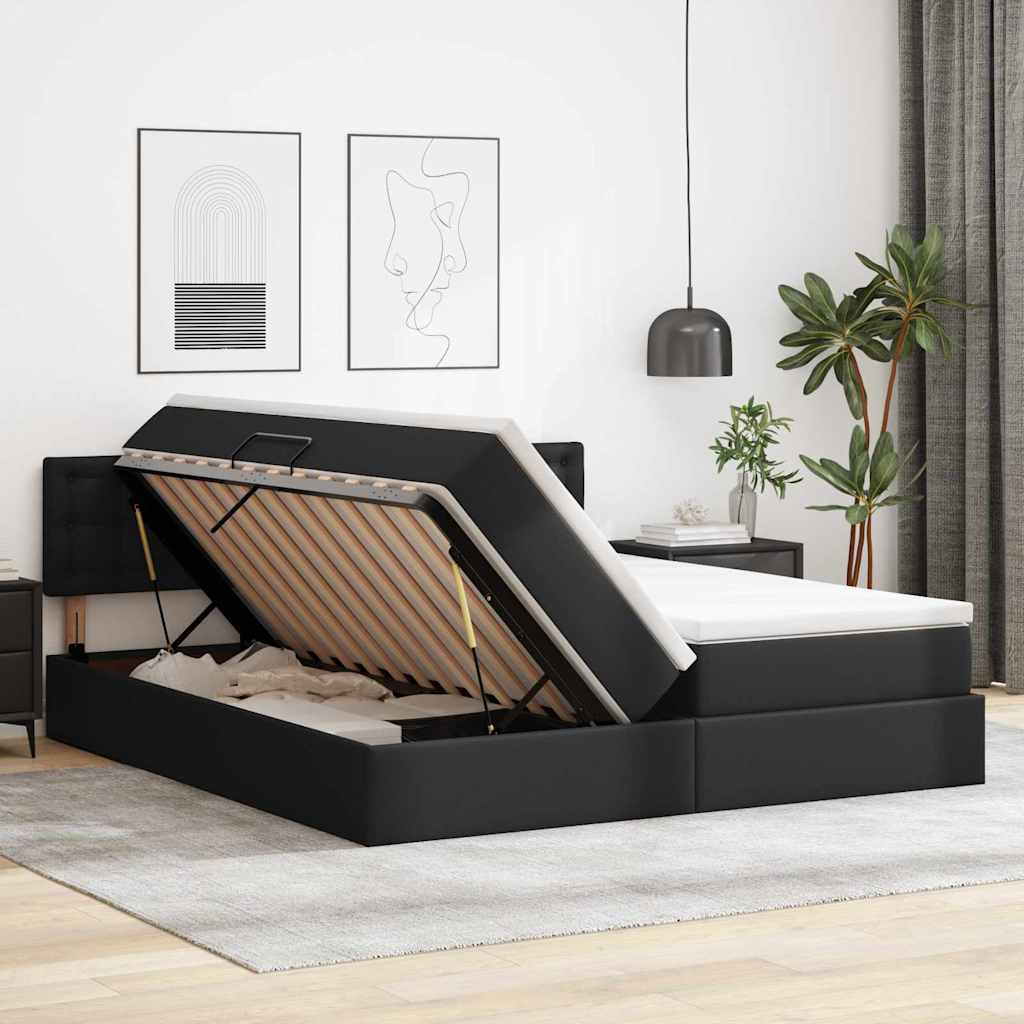 vidaXL Opbergbed met LED met matras Zwart 180 x 200 cm Nep Leer