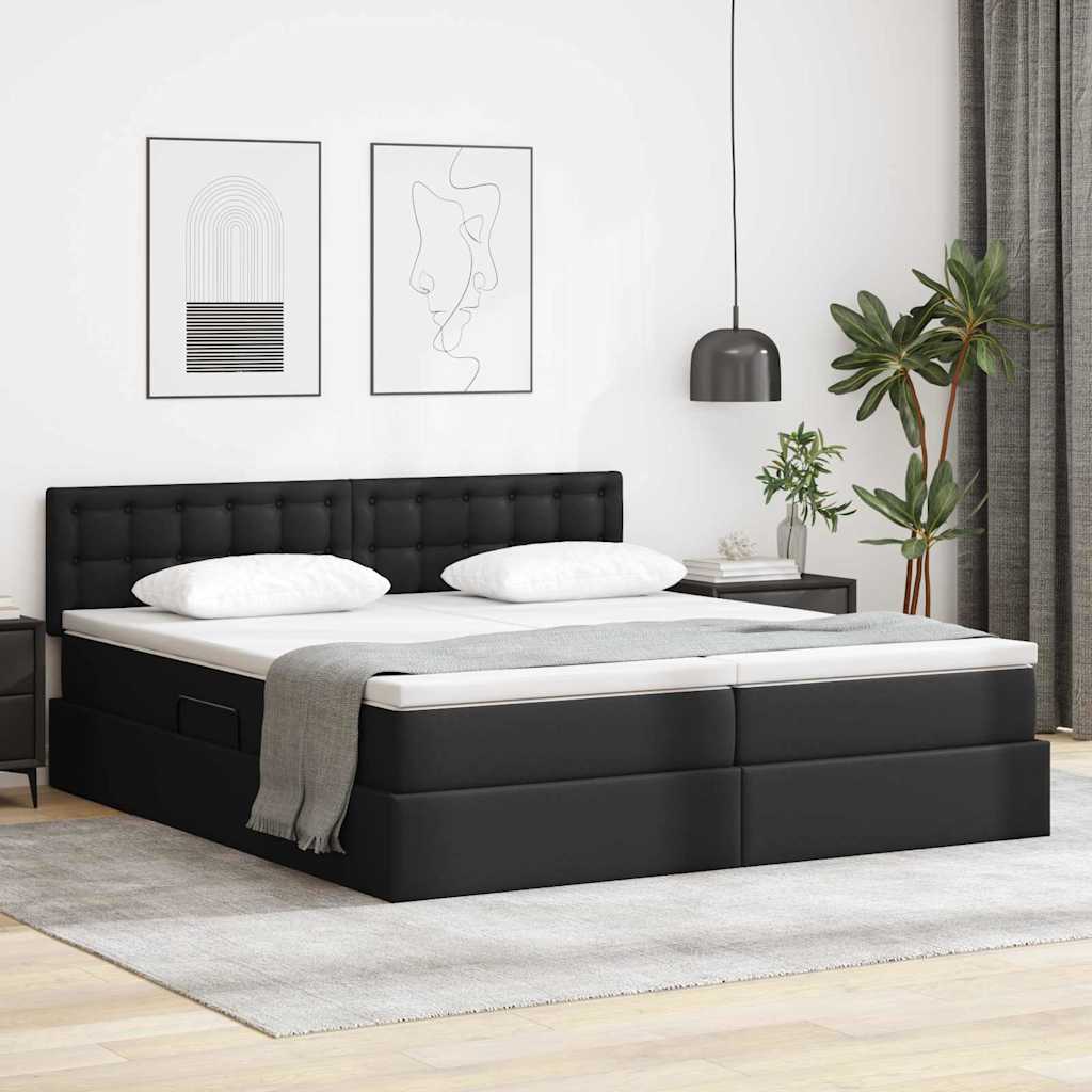 vidaXL Opbergbed met LED met matras Zwart 180 x 200 cm Nep Leer