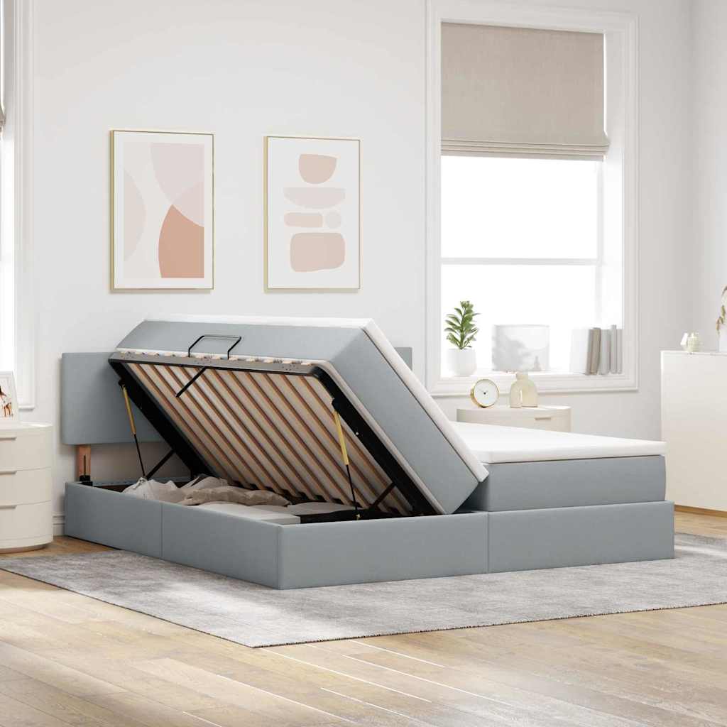 vidaXL Bed met LED-striplichten Lichtgrijs 200 x 200 cm Stof