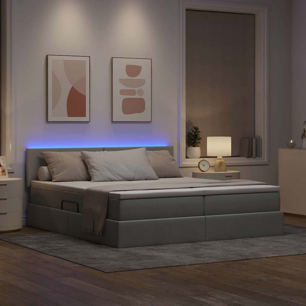 vidaXL Bed met LED-striplichten Lichtgrijs 200 x 200 cm Stof