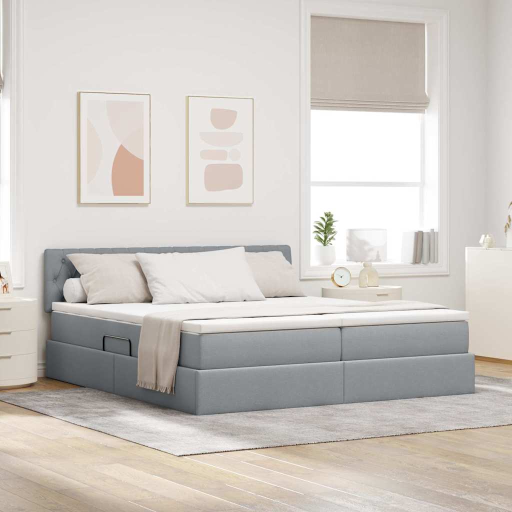 vidaXL Bed met LED-striplichten Lichtgrijs 200 x 200 cm Stof