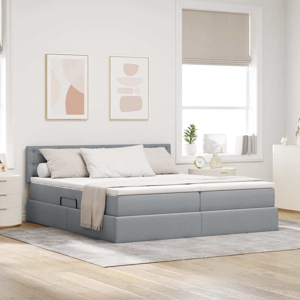 vidaXL Bed met LED-striplichten Lichtgrijs 200 x 200 cm Stof