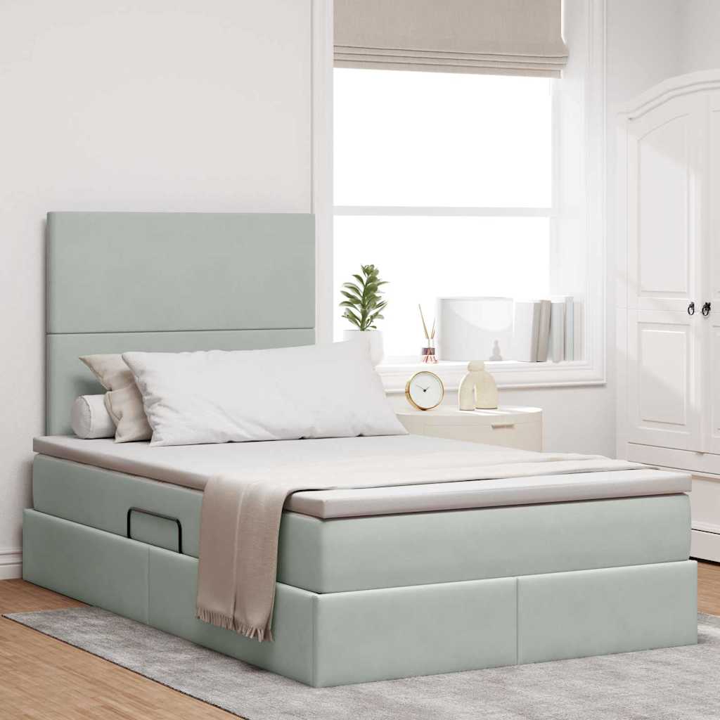 vidaXL Opbergbed met LED met matras Lichtgrijs 120 x 190 cm Fluweel