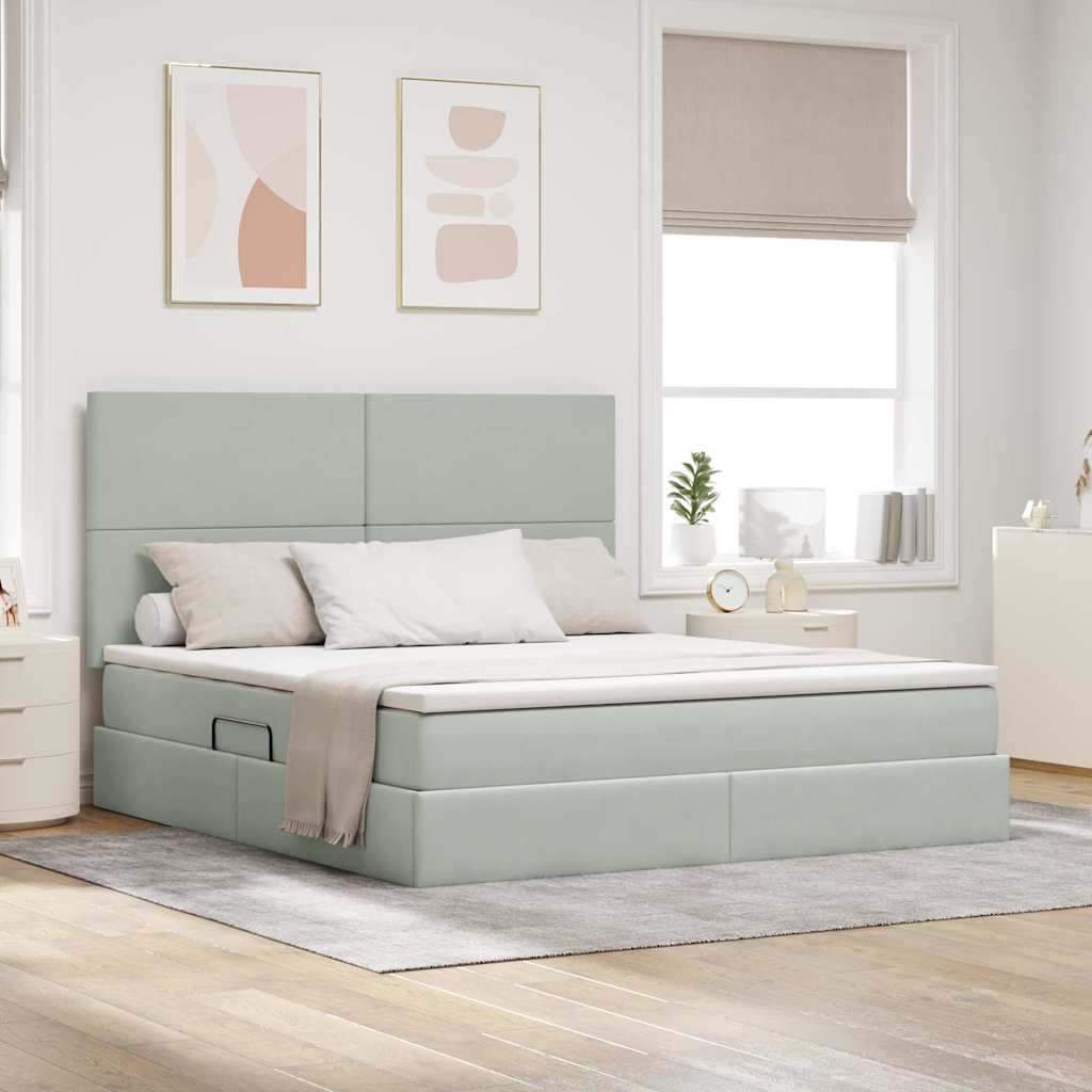 vidaXL Opbergbed met LED met matras Lichtgrijs 120 x 190 cm Fluweel