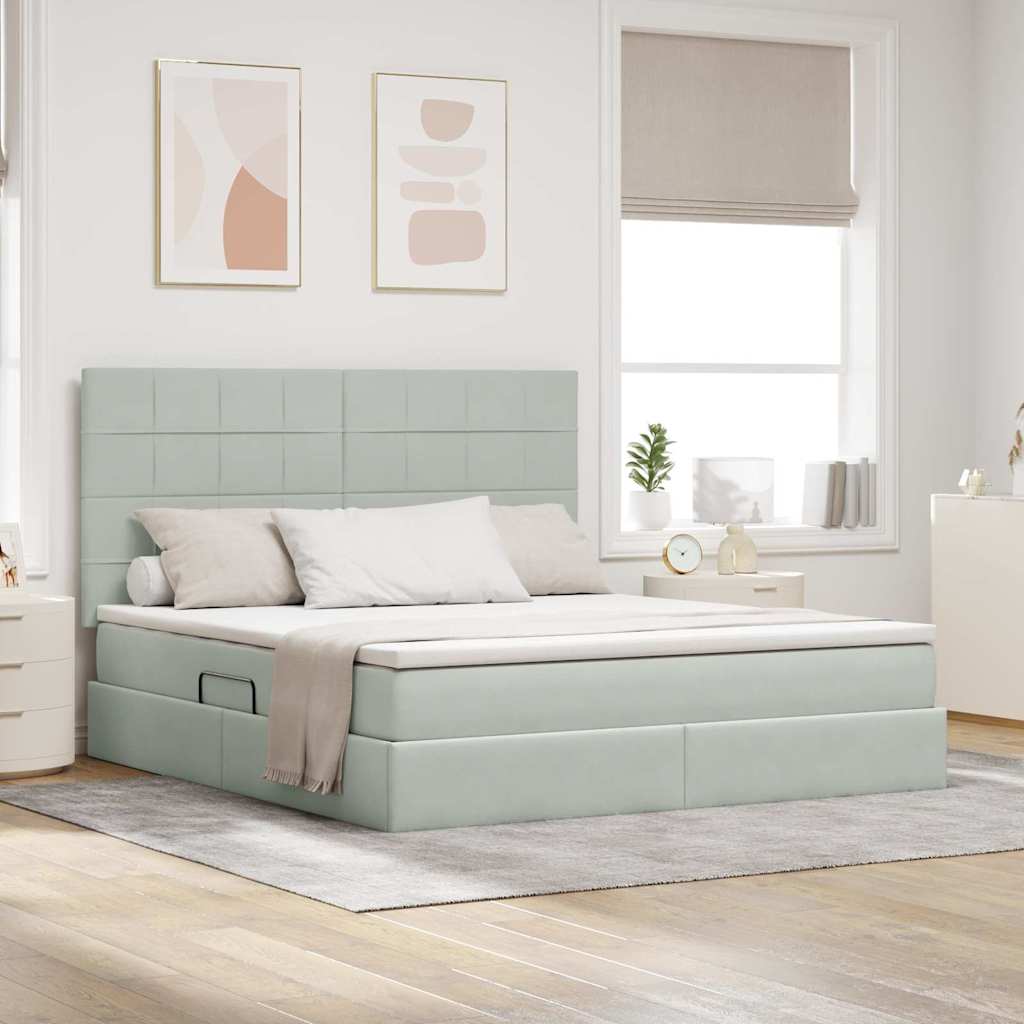 vidaXL Opbergbed met LED met matras Lichtgrijs 120 x 190 cm Fluweel