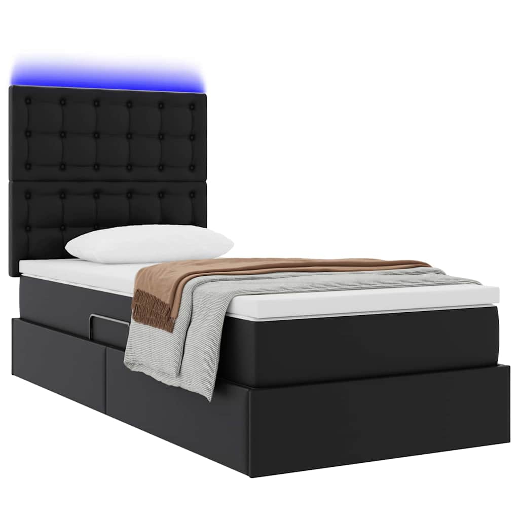 vidaXL Bed met LED -striplichten met hoofdeinde Zwart 120 x 200 cm PVC