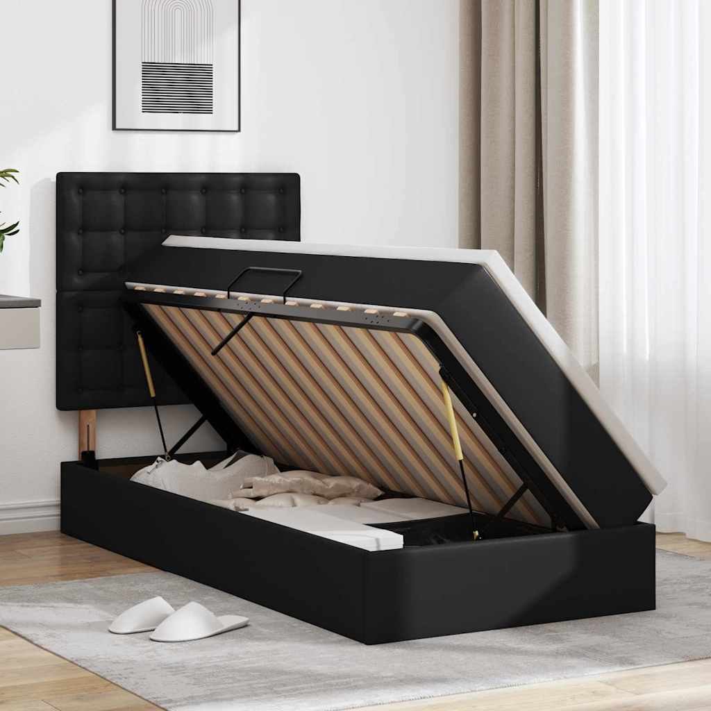 vidaXL Bed met LED -striplichten met hoofdeinde Zwart 120 x 200 cm PVC