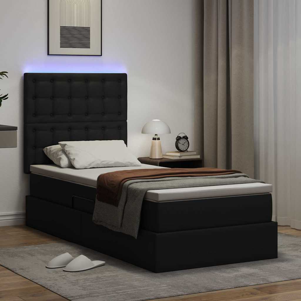 vidaXL Bed met LED -striplichten met hoofdeinde Zwart 120 x 200 cm PVC