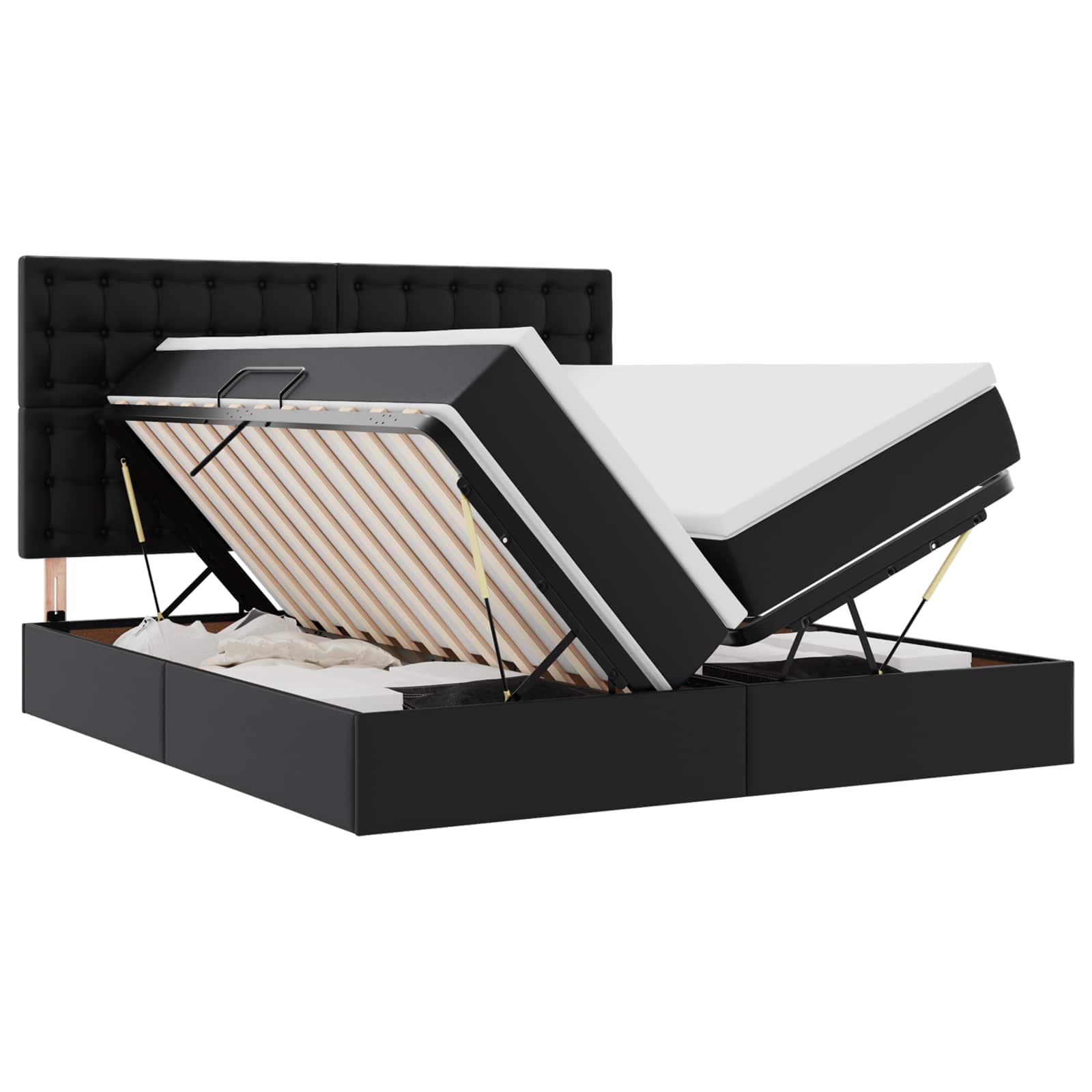 vidaXL Bed met LED -striplichten met hoofdeinde Zwart 200 x 200 cm PVC