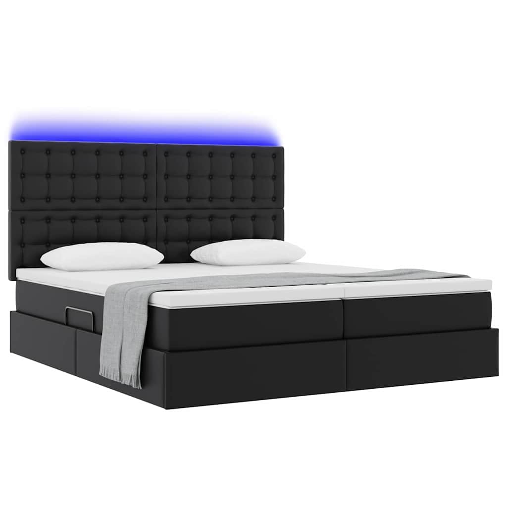 vidaXL Bed met LED -striplichten met hoofdeinde Zwart 200 x 200 cm PVC