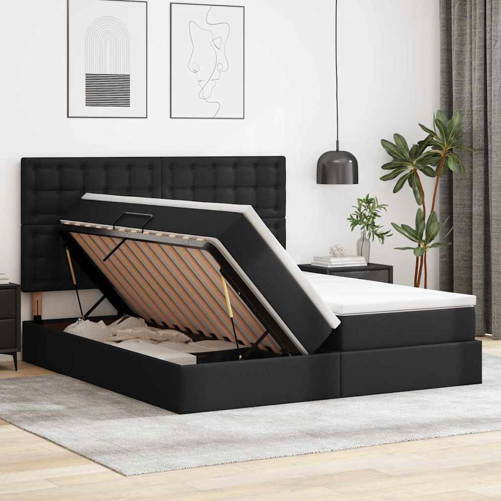 vidaXL Bed met LED -striplichten met hoofdeinde Zwart 200 x 200 cm PVC