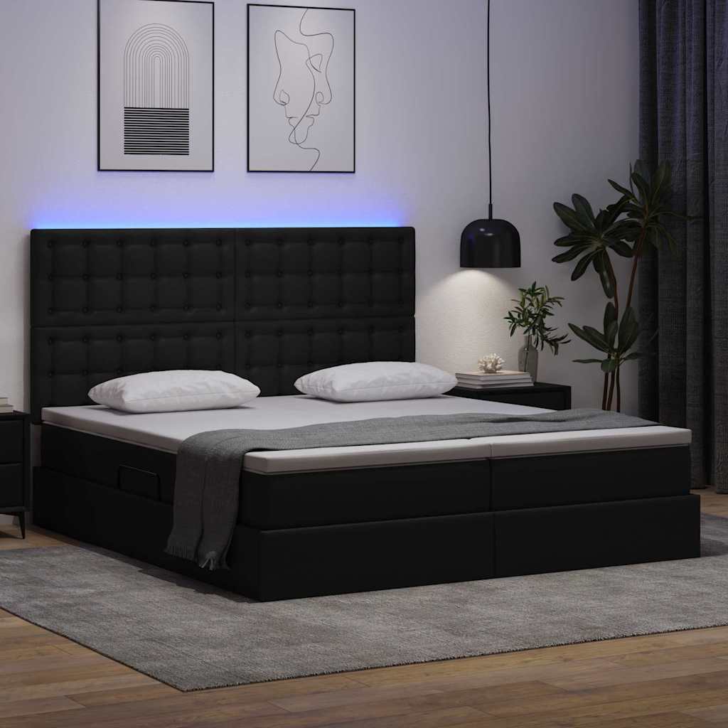 vidaXL Bed met LED -striplichten met hoofdeinde Zwart 200 x 200 cm PVC
