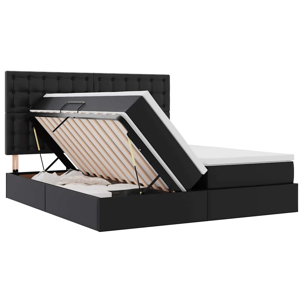 vidaXL Bed met LED -striplichten met hoofdeinde Zwart 200 x 200 cm PVC