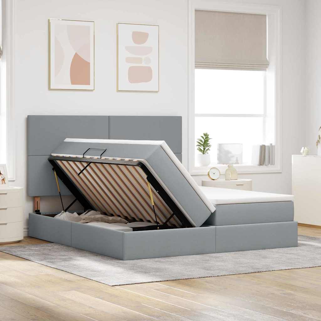 vidaXL Bed met LED-striplichten Lichtgrijs 200 x 200 cm Stof
