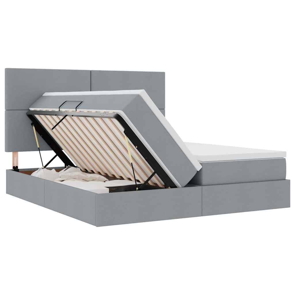 vidaXL Bed met LED-striplichten Lichtgrijs 200 x 200 cm Stof