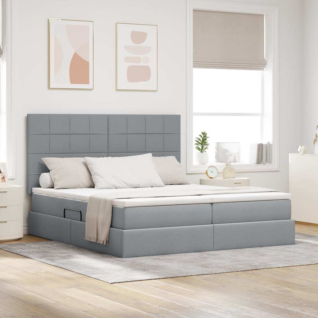 vidaXL Bed met LED-striplichten Lichtgrijs 200 x 200 cm Stof