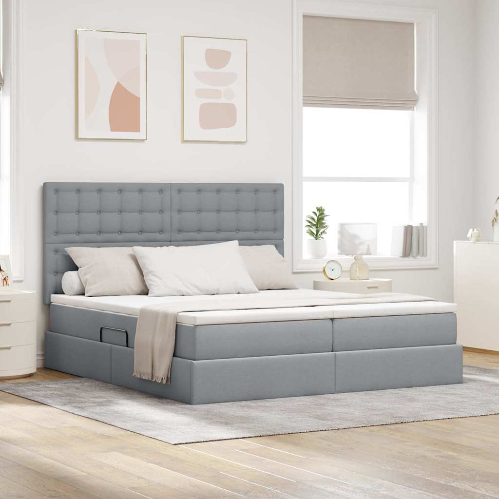 vidaXL Bed met LED-striplichten Lichtgrijs 200 x 200 cm Stof