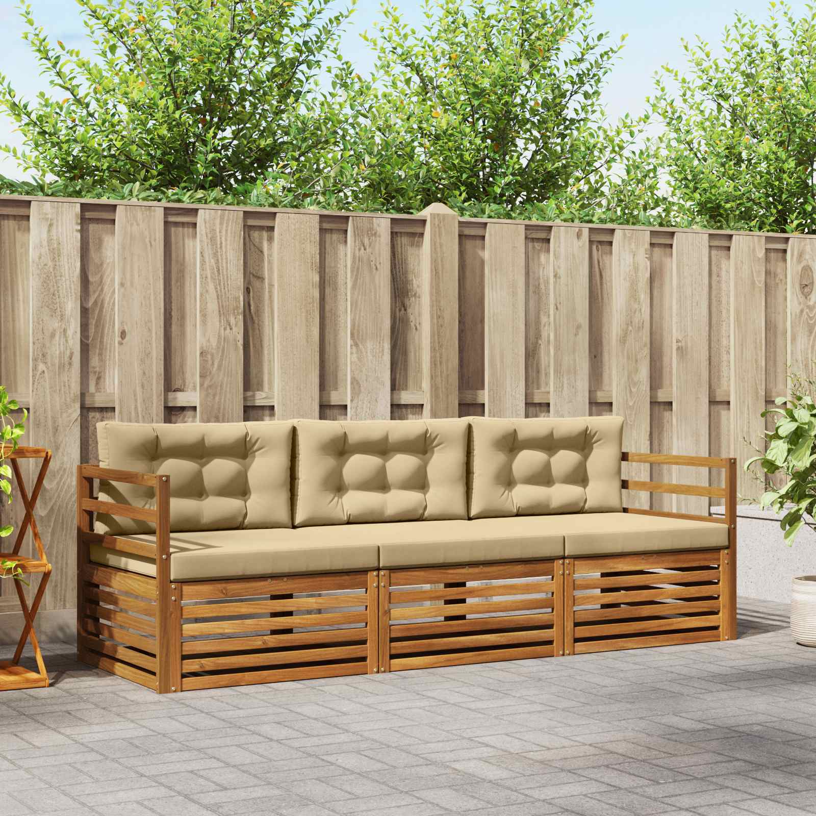 vidaXL Buiten bankenset 3 pcs Naturel
