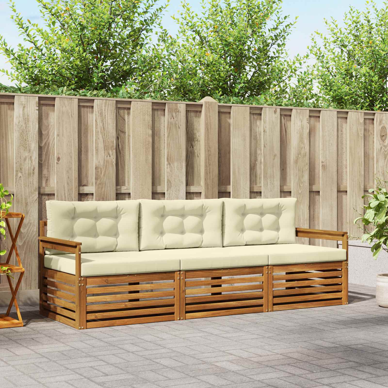 vidaXL Buiten bankenset 3 pcs Naturel