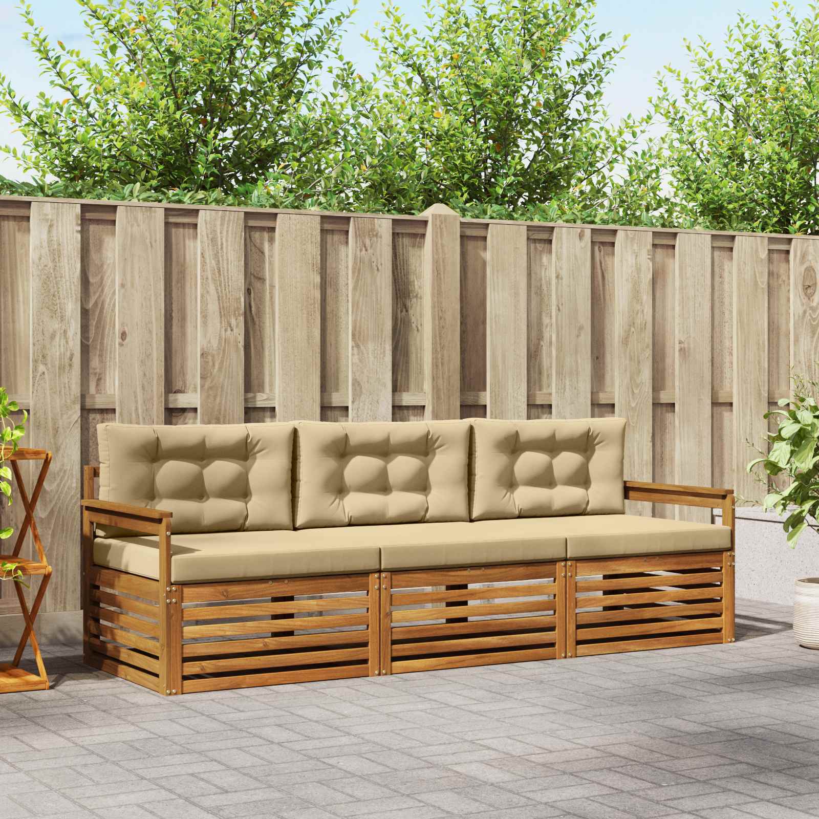 vidaXL Buiten bankenset 3 pcs Naturel
