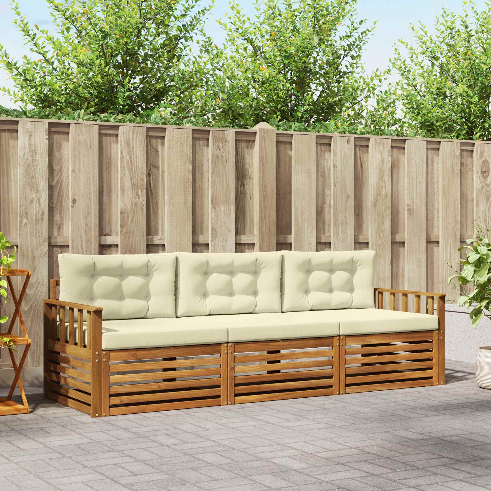vidaXL Buiten bankenset 3 pcs Naturel