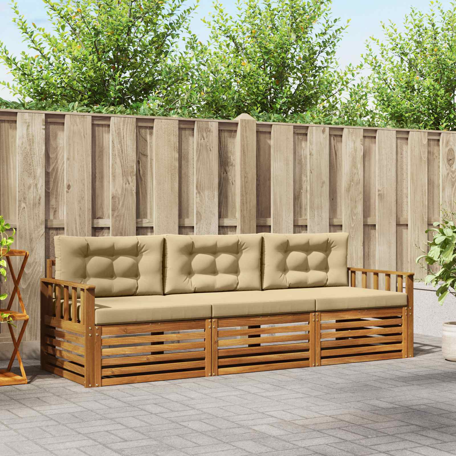 vidaXL Buiten bankenset 3 pcs Naturel
