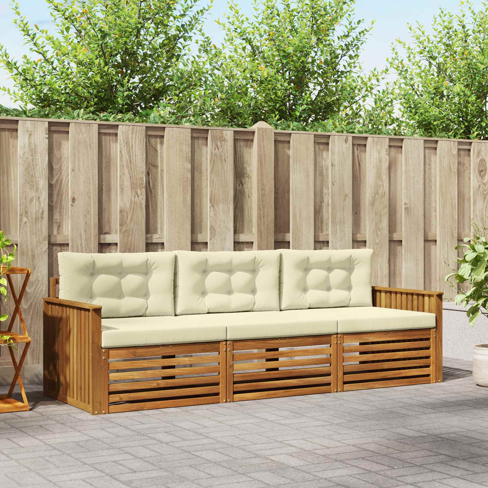vidaXL Buiten bankenset 3 pcs Naturel