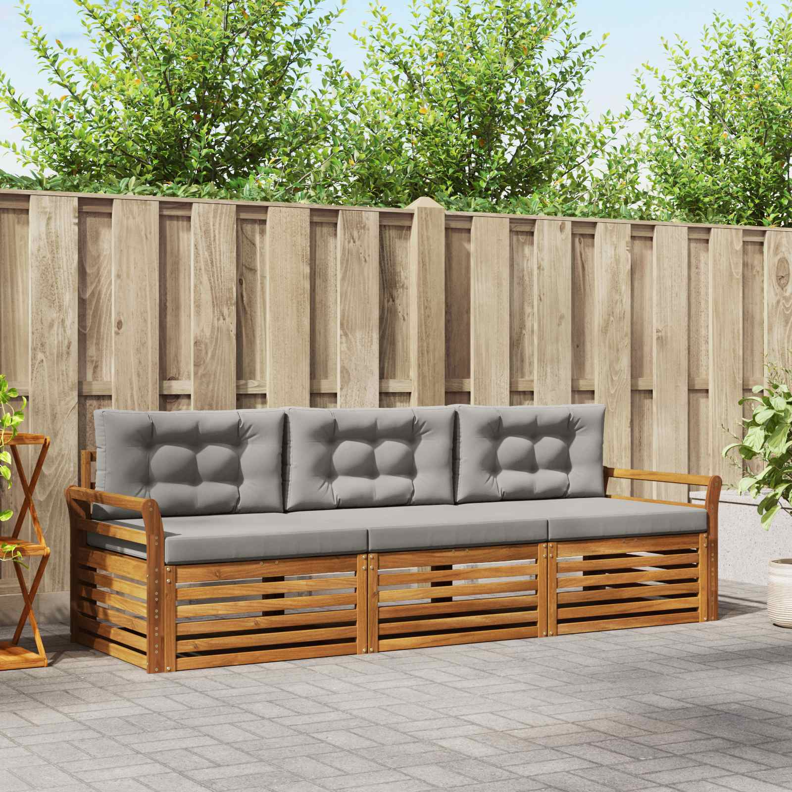 vidaXL Buiten bankenset 3 pcs Naturel