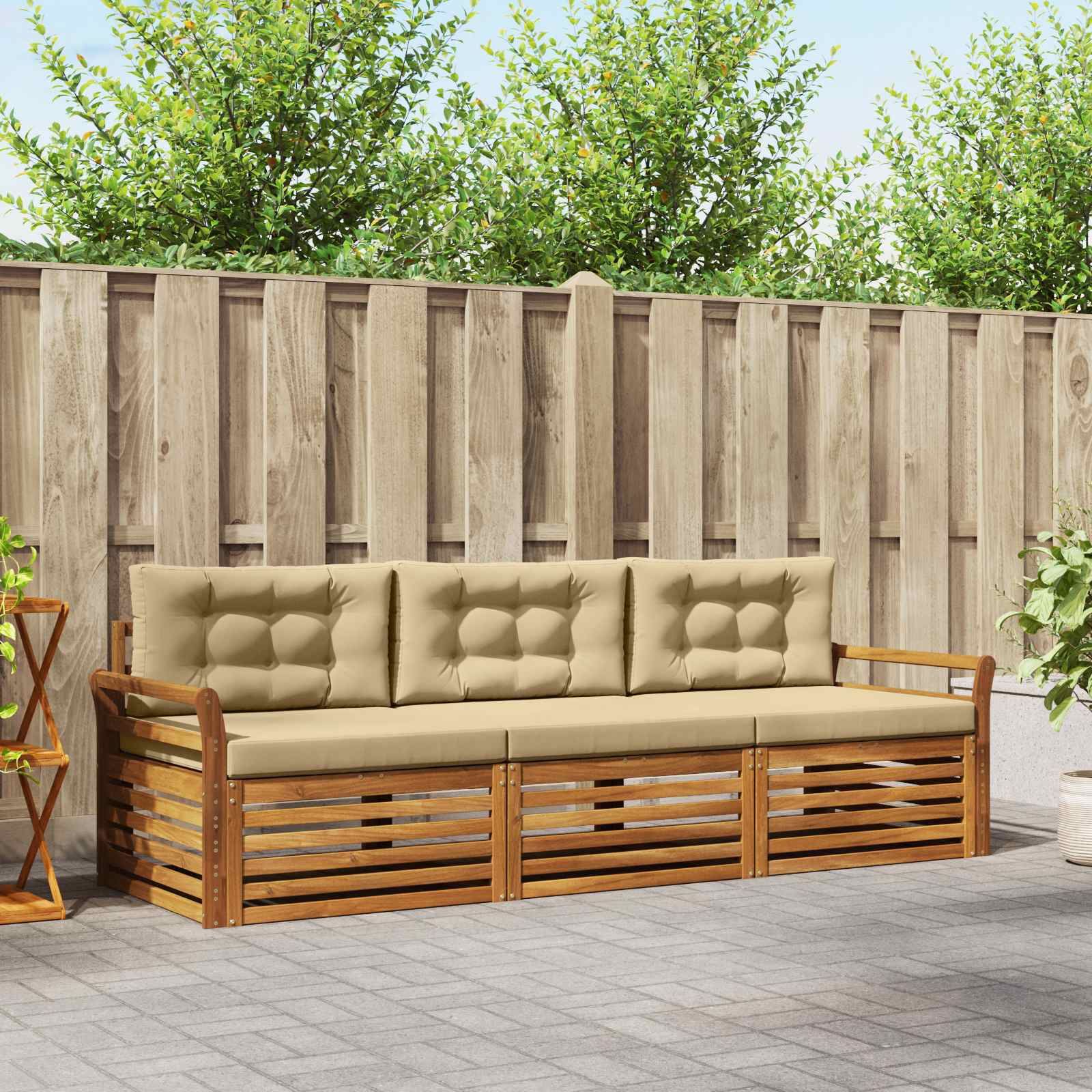 vidaXL Buiten bankenset 3 pcs Naturel