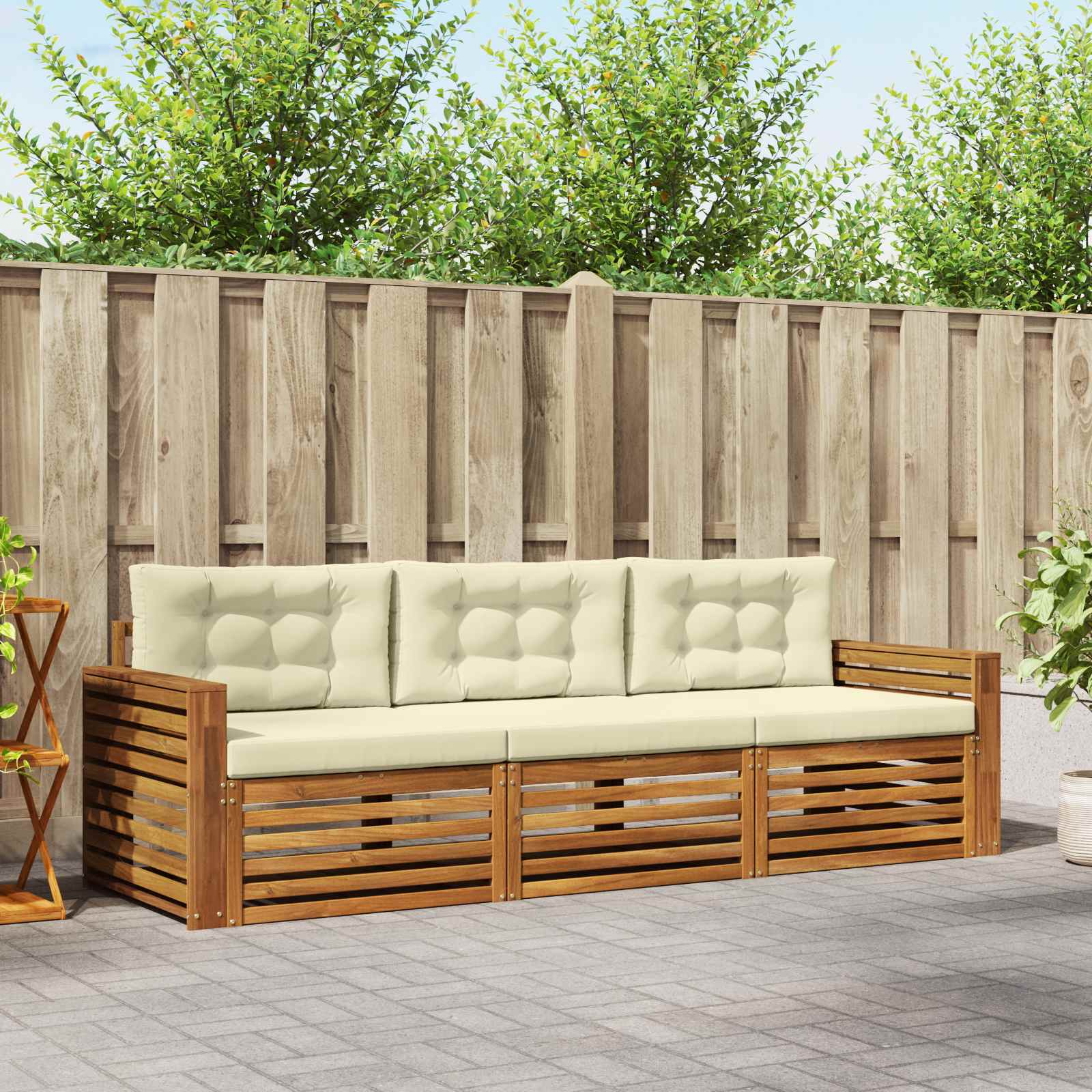 vidaXL Buiten bankenset 3 pcs Naturel