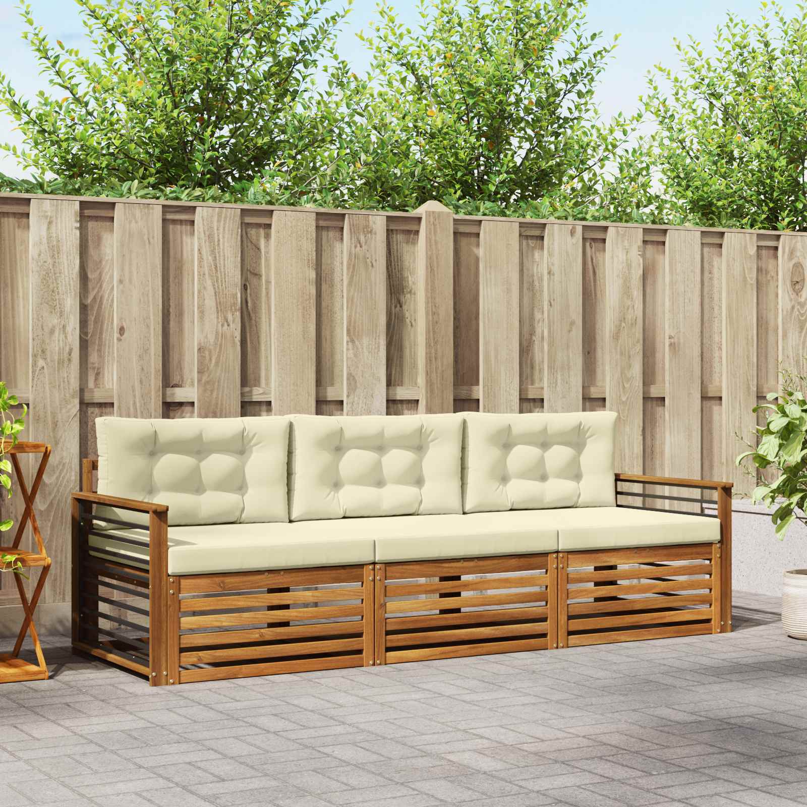 vidaXL Buiten bankenset 3 pcs Naturel