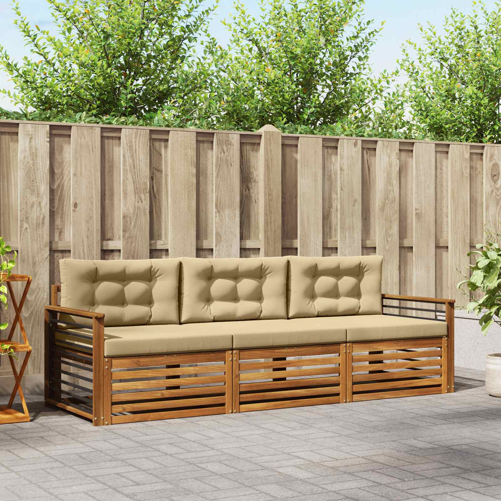 vidaXL Buiten bankenset 3 pcs Naturel