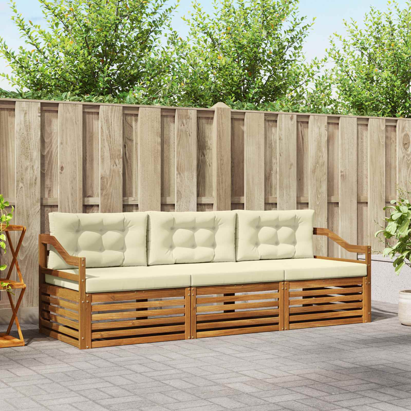 vidaXL Buiten bankenset 3 pcs Naturel